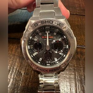 G-Shock Men's Silver Stainless Steel Analog-Digital Watch with Black Dial